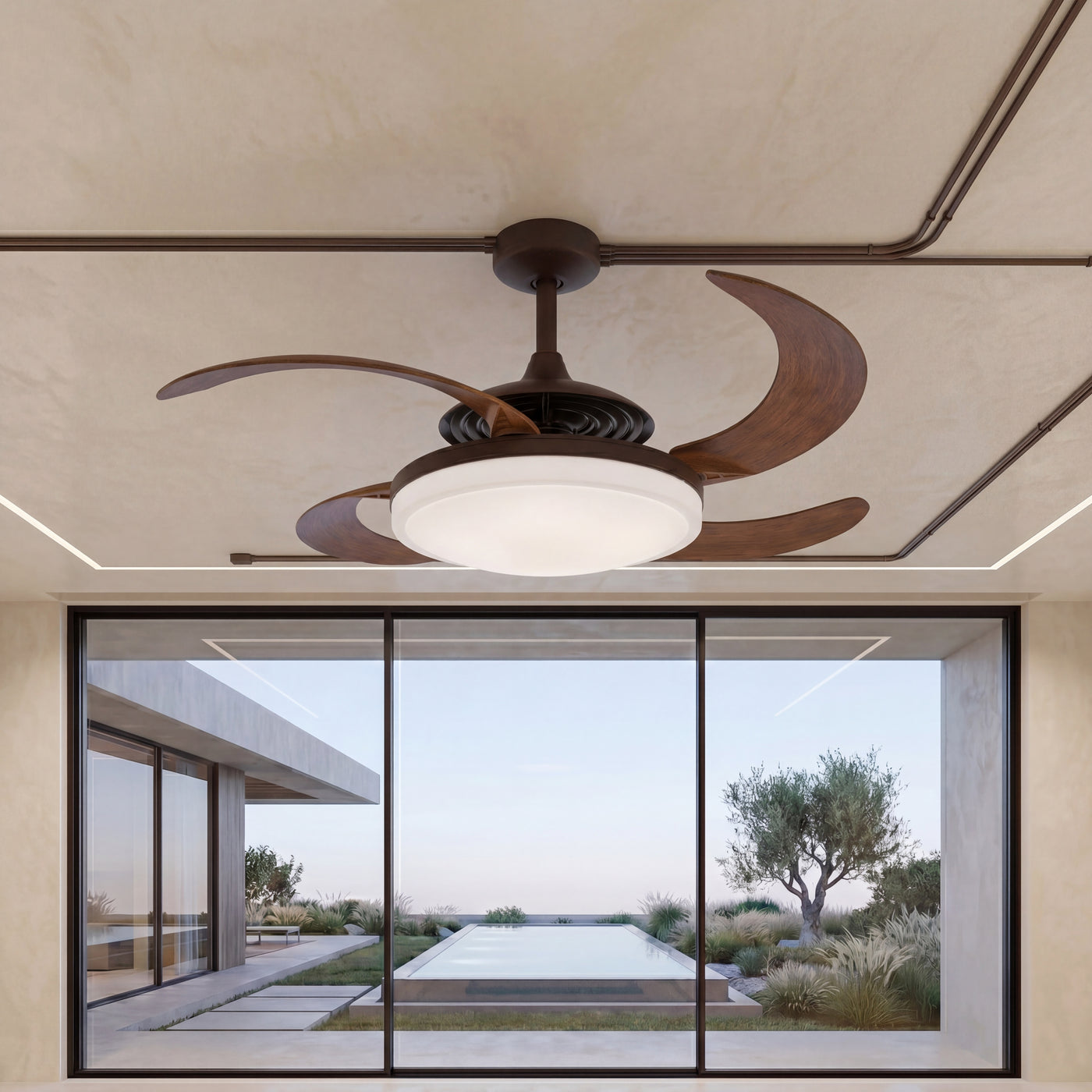 EVO2 48 Inch 3 Light Bronze Fan with Retractable Blades