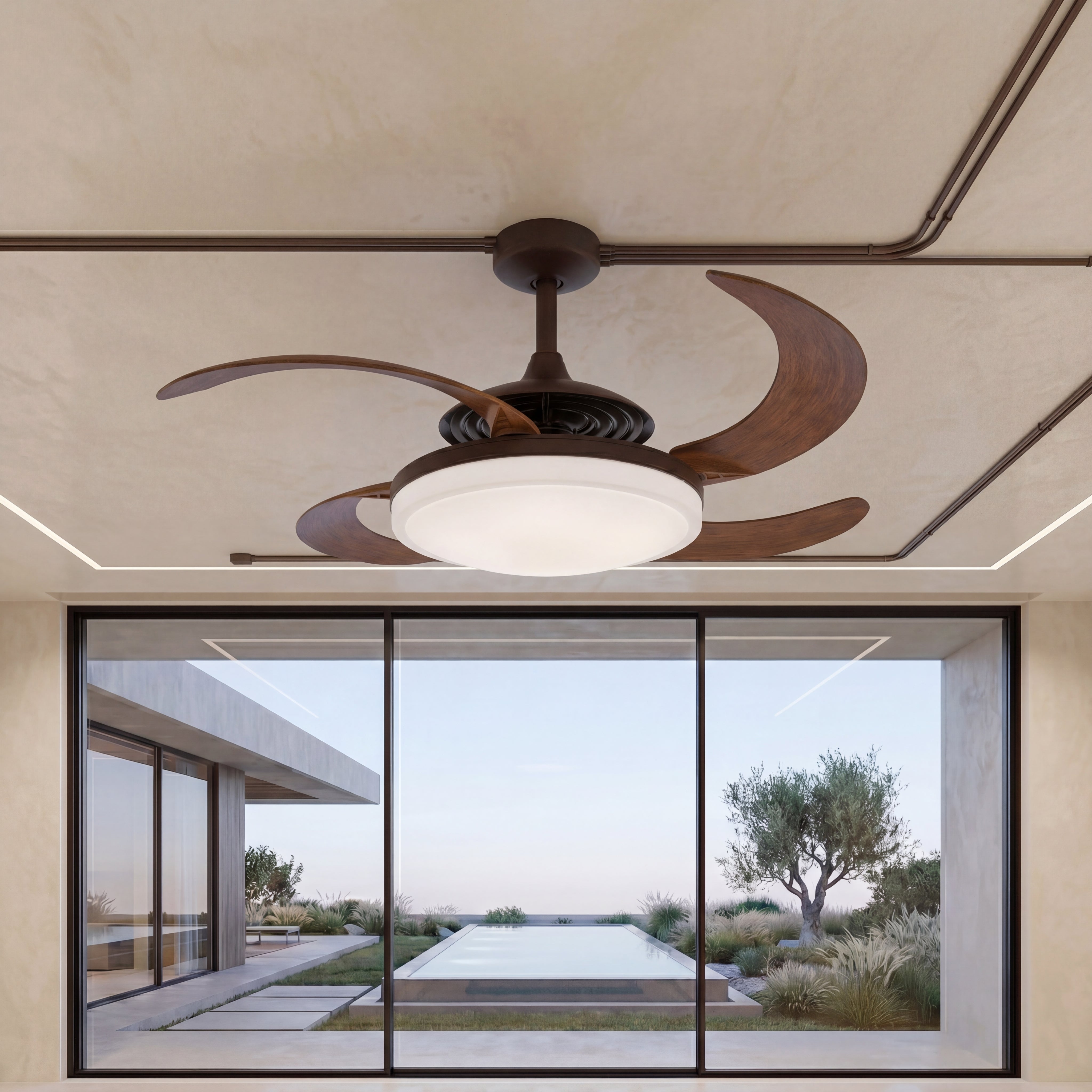 EVO2 48 Inch 3 Light Bronze Fan with Retractable Blades