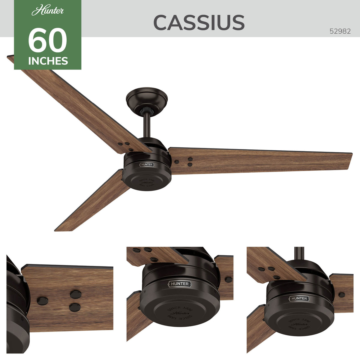 60 inch Cassius ENERGY STAR® Premier Bronze Damp Rated Ceiling Fan and Wall Control
