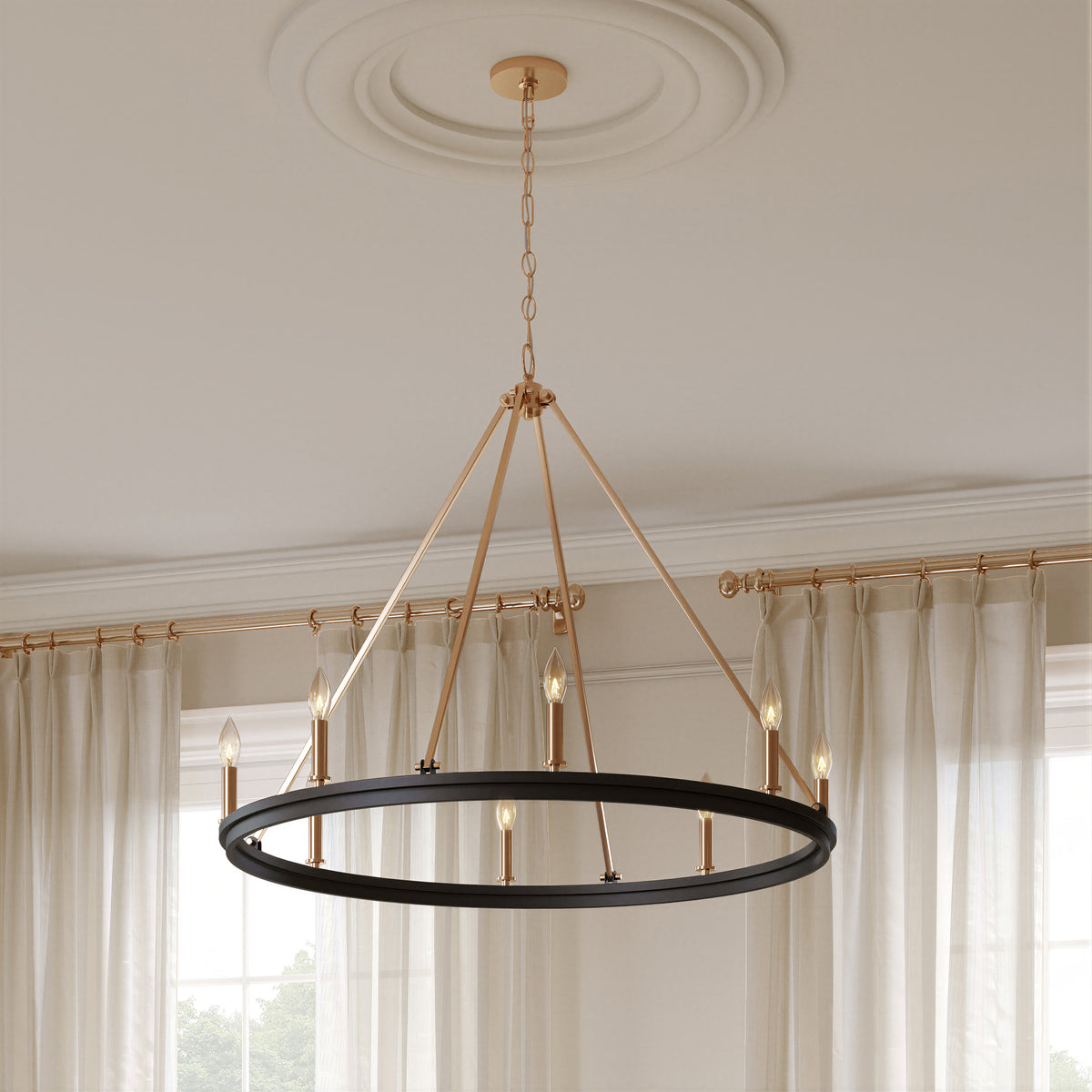 28'' Carruth Matte Black/Modern Gold 8 Light Chandelier