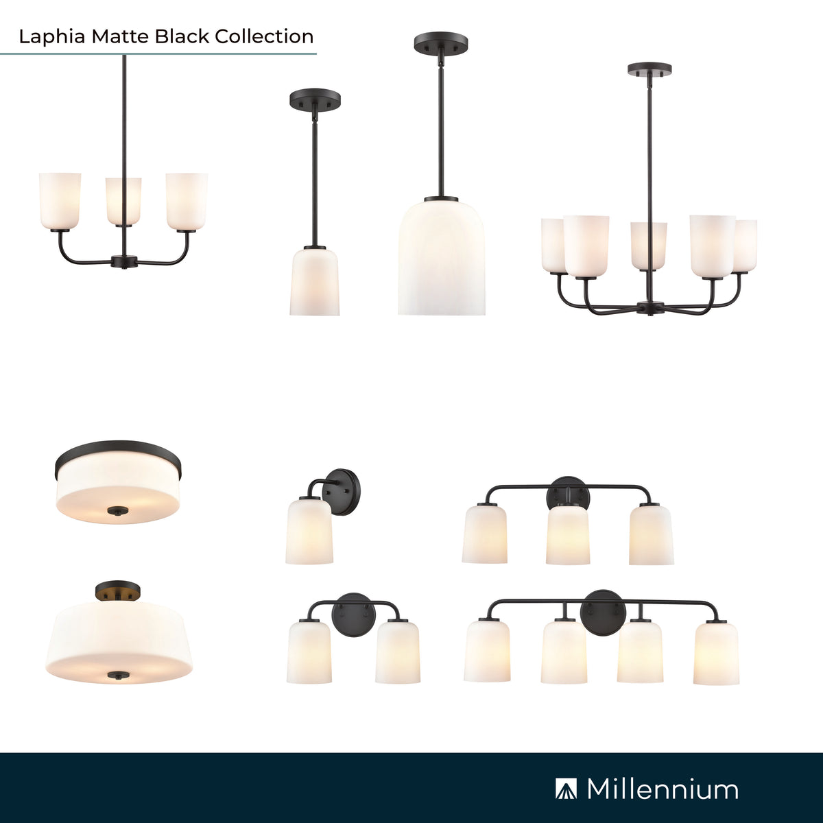 11'' Laphia Matte Black 3 Light Chandelier