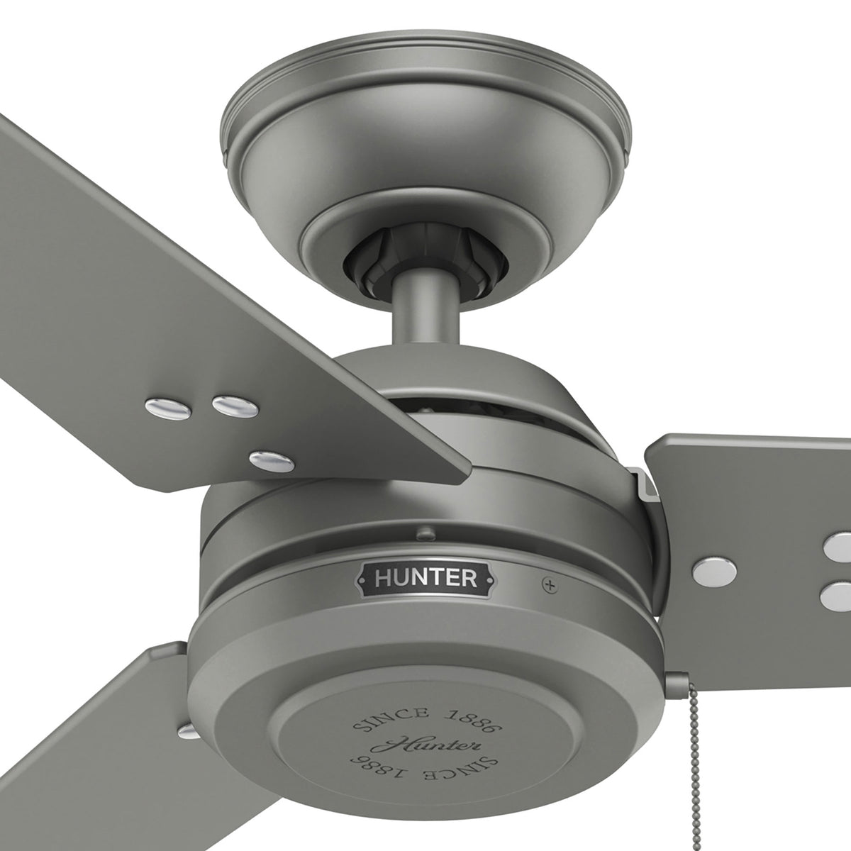 52 inch Cassius Matte Silver Damp Rated Ceiling Fan and Pull Chain