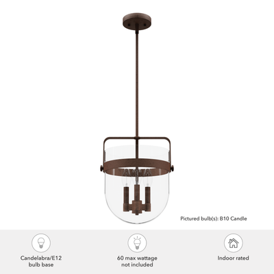 Karloff 12-inch 3-light Textured Rust Lantern Pendant with Clear Glass