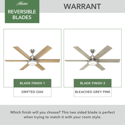 60 inch Warrant ENERGY STAR® Brushed Nickel Ceiling Fan with LED Light Kit and Wall Control