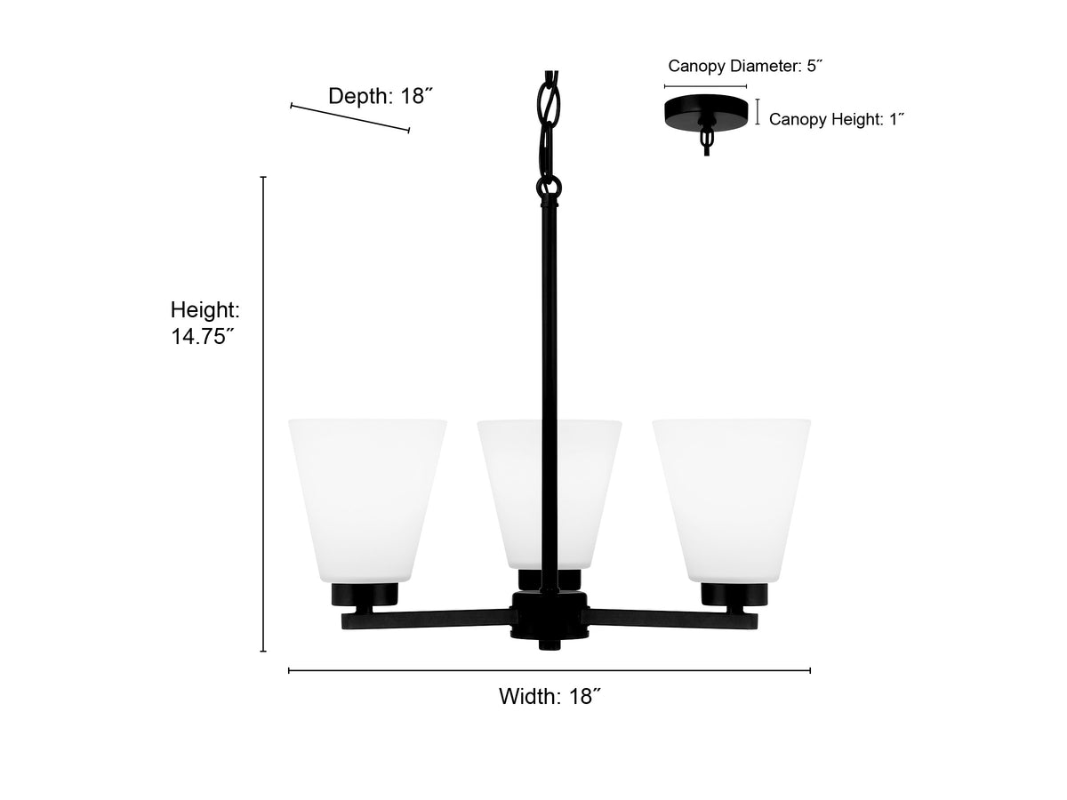 14.75'' Strayhan Matte Black 3 Light Chandelier