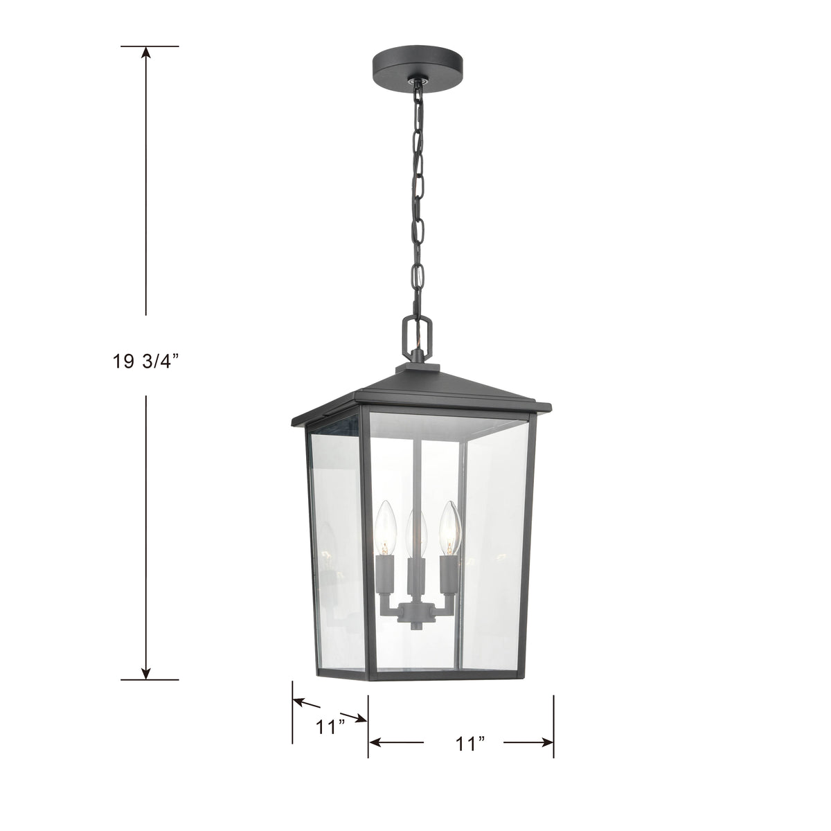 19.75'' Fetterton Powder Coated Black 3 Light Hanging Lantern