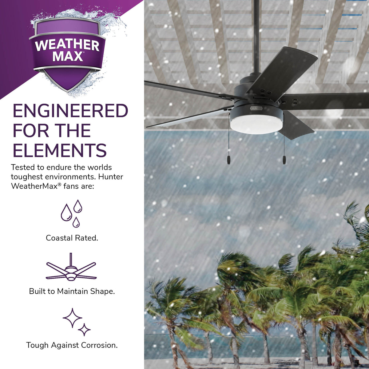 52 inch Sea Point Matte Black WeatherMax Indoor / Outdoor Ceiling Fan with LED Light Kit and Pull Chain