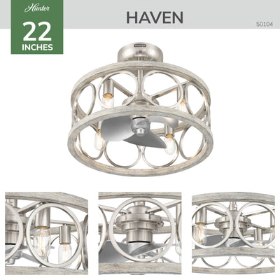 22 inch Haven Fandelier Brushed Nickel Ceiling Fan with Light Kit and Handheld Remote