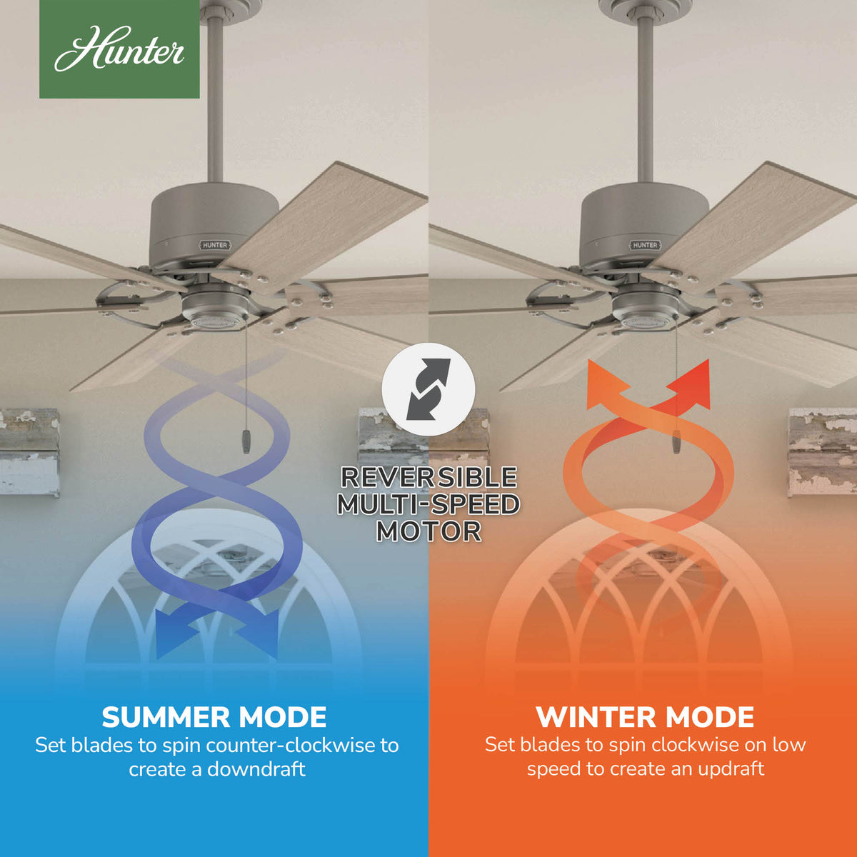 52 inch Gilrock Matte Silver Ceiling Fan and Pull Chain