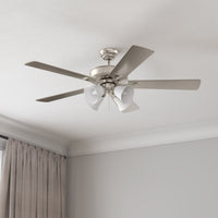 52 Inch Calivane AC Brushed Nickel Indoor Ceiling Fan 5-Blade 4 Lights Reversible