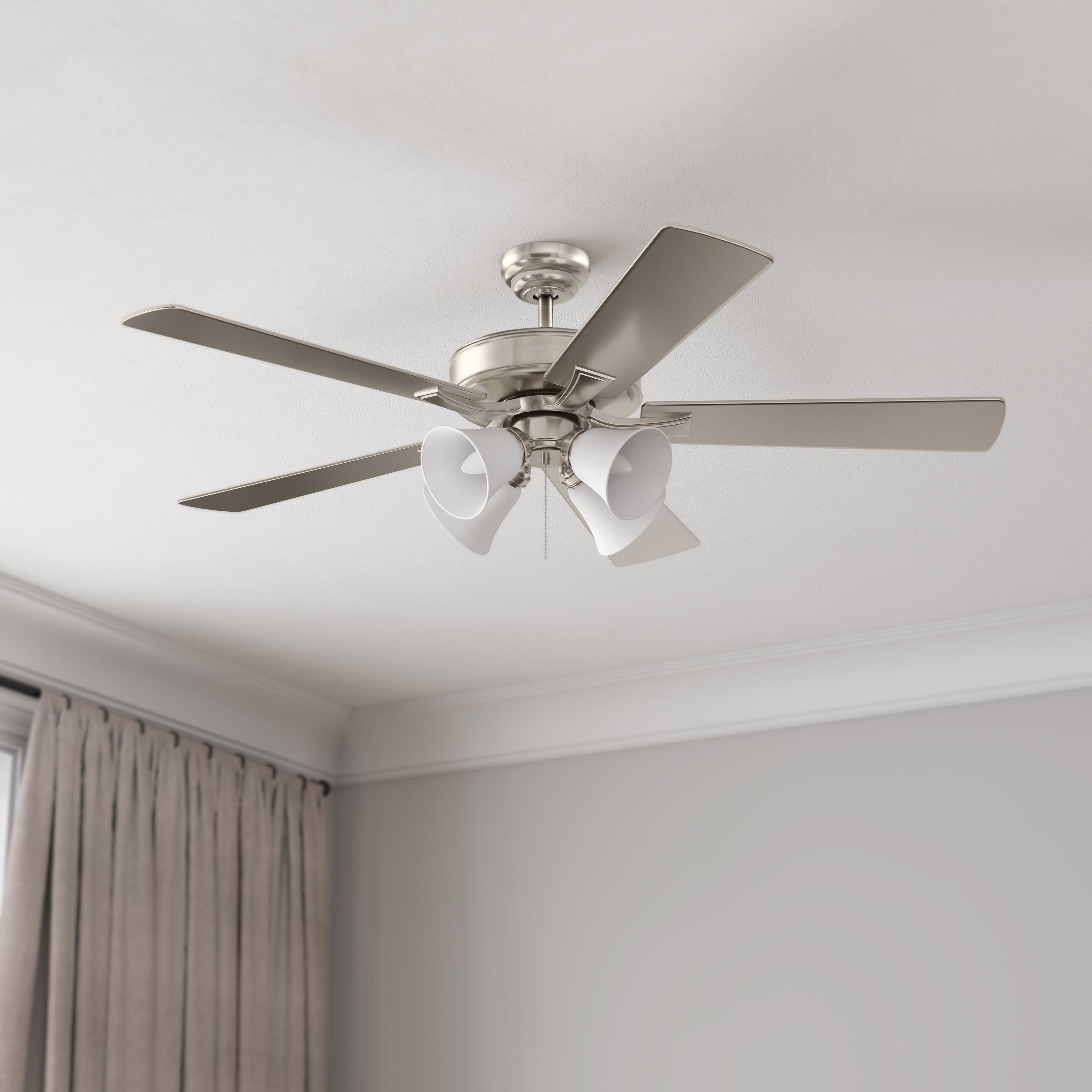52 Inch Calivane AC Brushed Nickel Indoor Ceiling Fan 5-Blade 4 Lights Reversible