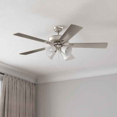 52 Inch Calivane AC Brushed Nickel Indoor Ceiling Fan 5-Blade 4 Lights Reversible