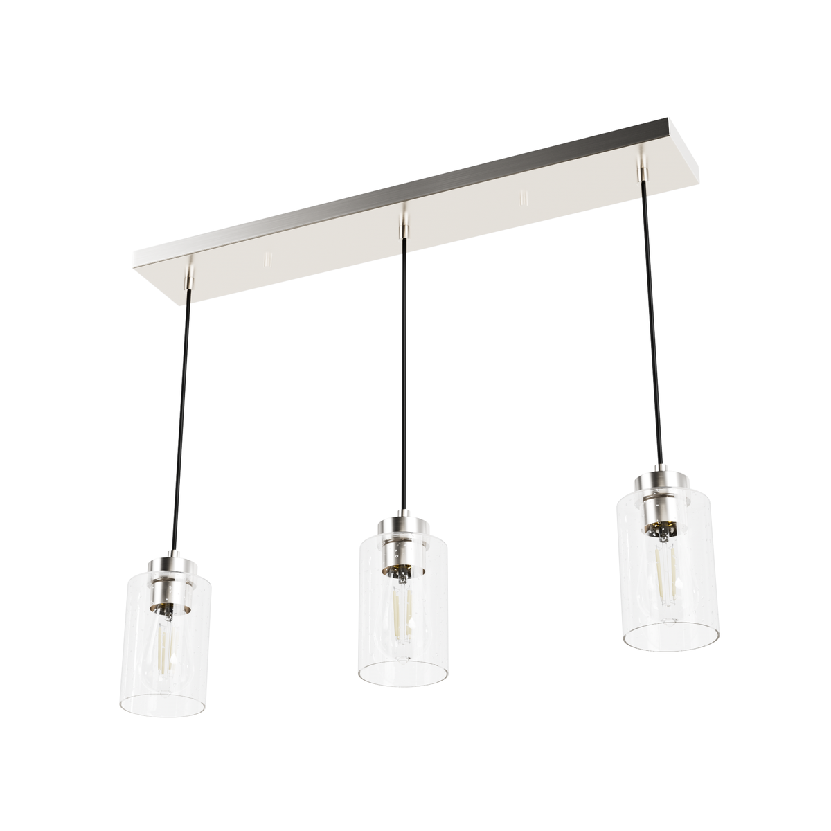 Hartland 26.75-inch 3-light Brushed Nickel Linear Pendant Cluster with Seeded Glass
