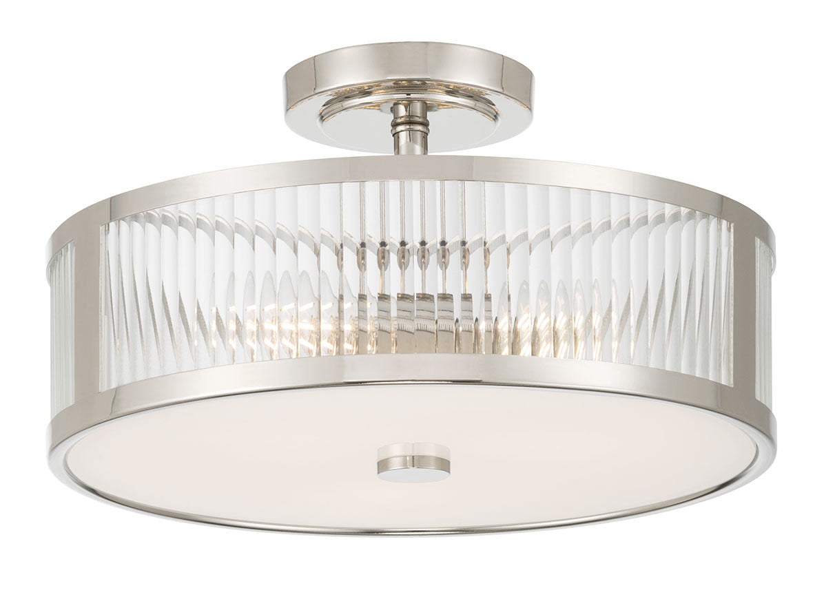 8.75'' Ardezia Polished NickelClear Ribbed 3 Light Semi-Flush Mount
