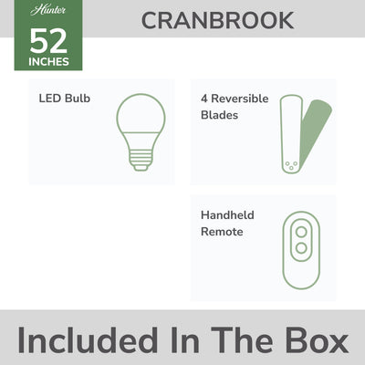 52 inch Cranbrook Gloss Black Low Profile Ceiling Fan with LED Light Kit and Handheld Remote