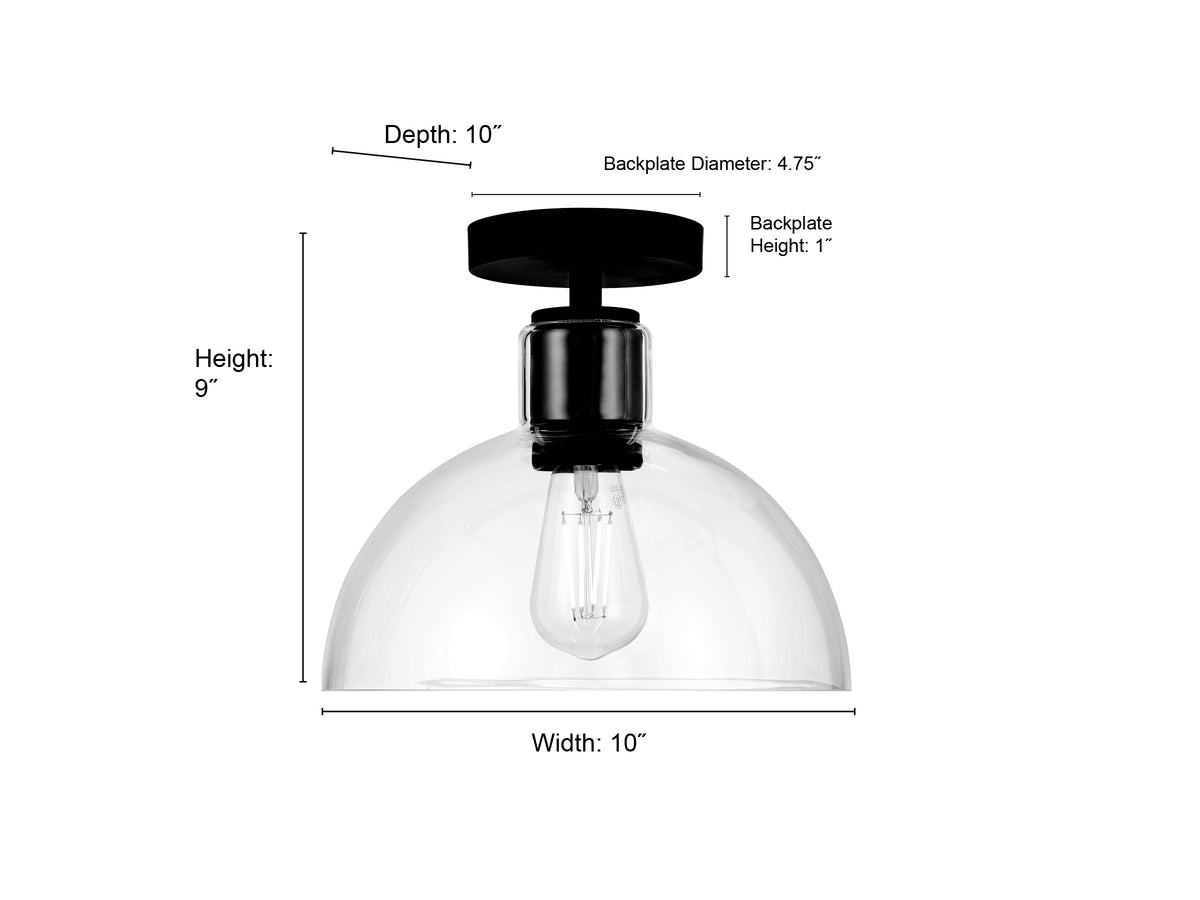 9'' Knightsdale Matte BlackClear 1 Light Semi-Flush Mount