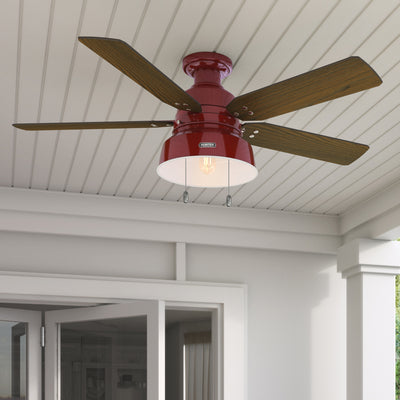 52 inch Mill Valley Barn Red Low Profile Damp Rated Ceiling Fan with LED Light Kit and Pull Chain