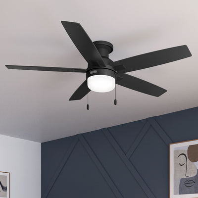 52 inch Anisten Matte Black Low Profile Ceiling Fan with LED Light Kit and Pull Chain