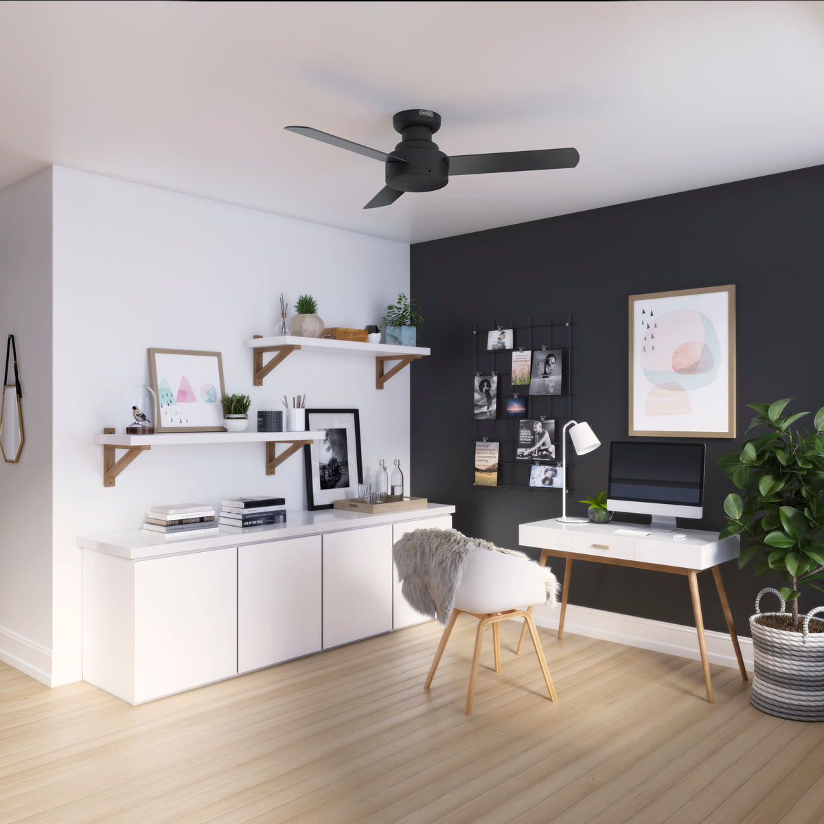 44 inch Presto Matte Black Low Profile Ceiling Fan and Wall Control