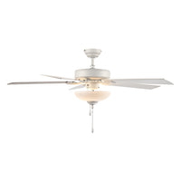52 Inch Galeson AC Matte White Indoor Ceiling Fan 5-Blade 2 Lights Reversible