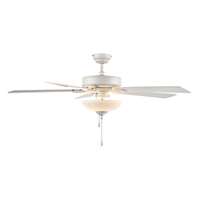 52 Inch Galeson AC Matte White Indoor Ceiling Fan 5-Blade 2 Lights Reversible