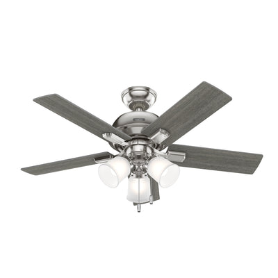 44 inch Crystal Peak Brushed Nickel Ceiling Fan with LED Light Kit and Pull Chain