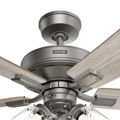 52 inch Crestfield HunterExpress Matte Silver Ceiling Fan with LED Light Kit and Pull Chain