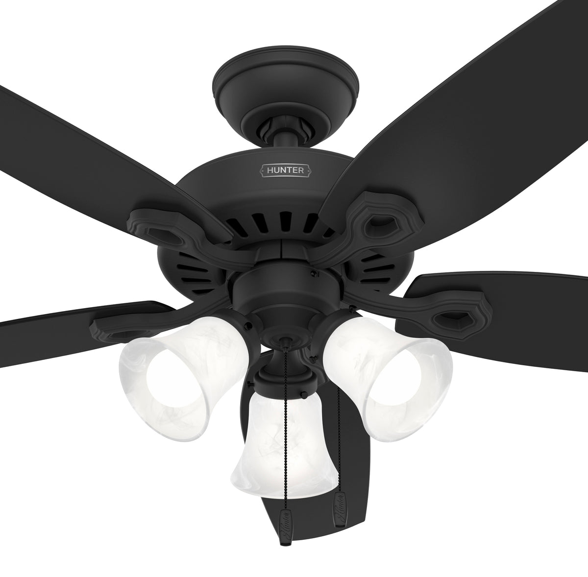 52 inch Builder Matte Black Ceiling Fan with LED Light Kit and Pull Chain