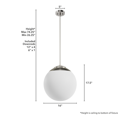 Hepburn 16-inch 3-light Brushed Nickel Globe Pendant with Cased White Glass