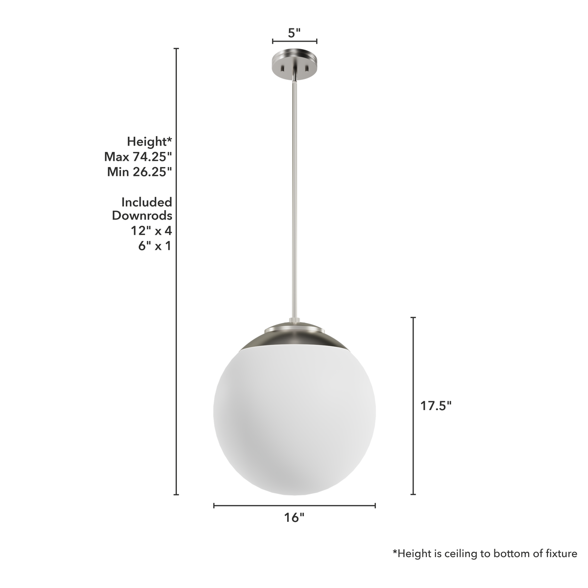 Hepburn 16-inch 3-light Brushed Nickel Globe Pendant with Cased White Glass