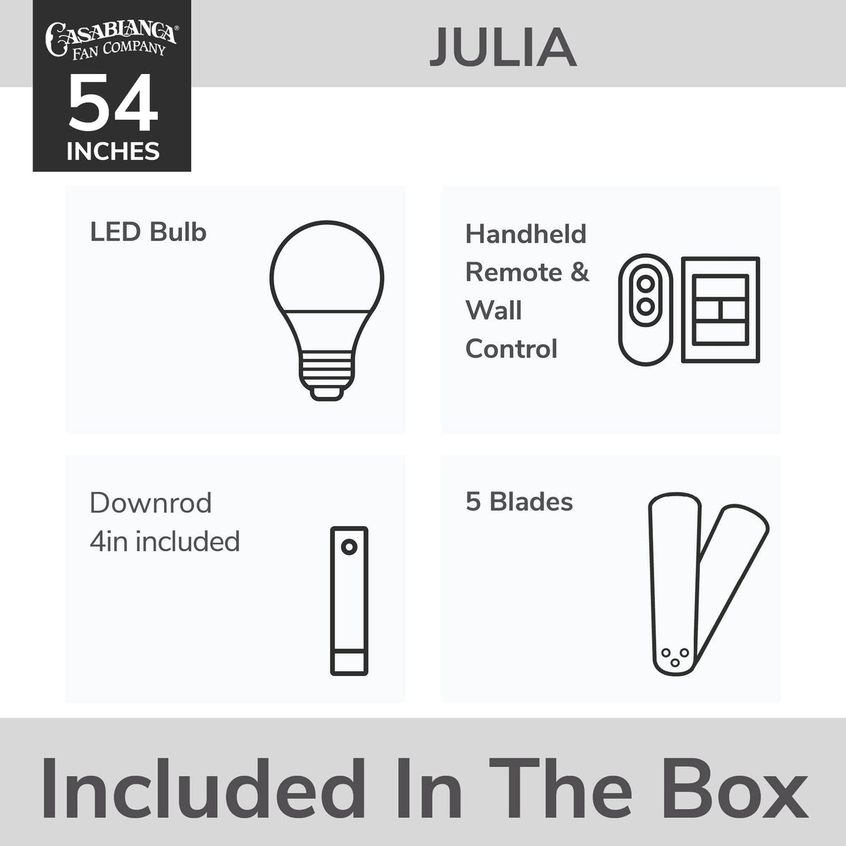 Casablanca 52 inch Julia ENERGY STAR® Fresh White Damp Rated Ceiling Fan with LED Light Kit and Wall Control