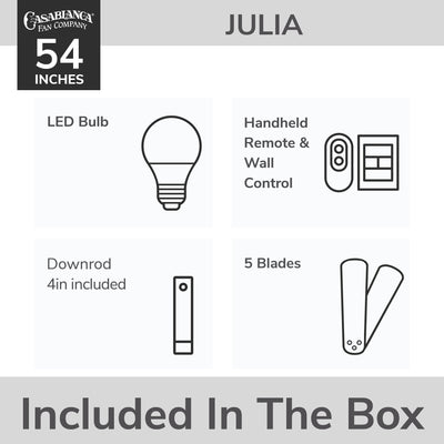 Casablanca 52 inch Julia ENERGY STAR® Fresh White Damp Rated Ceiling Fan with LED Light Kit and Wall Control