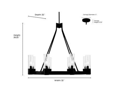 26.25'' Evandrel Matte Black 8 Light Chandelier