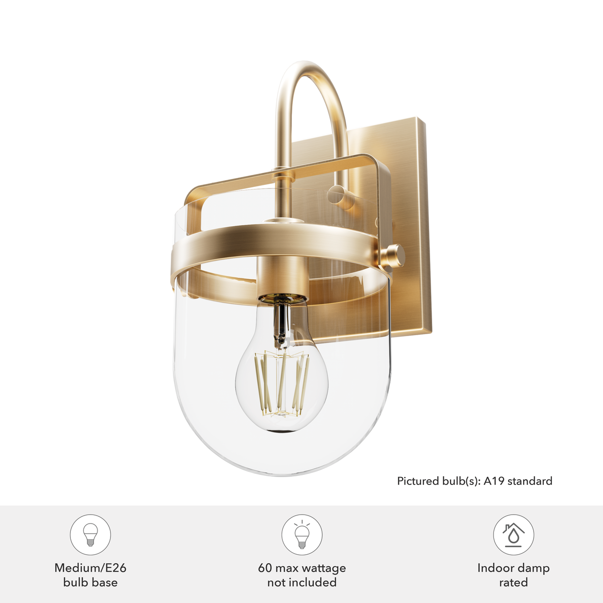 Karloff 13-inch 1-light Alturas Gold Wall Sconce with Clear Glass