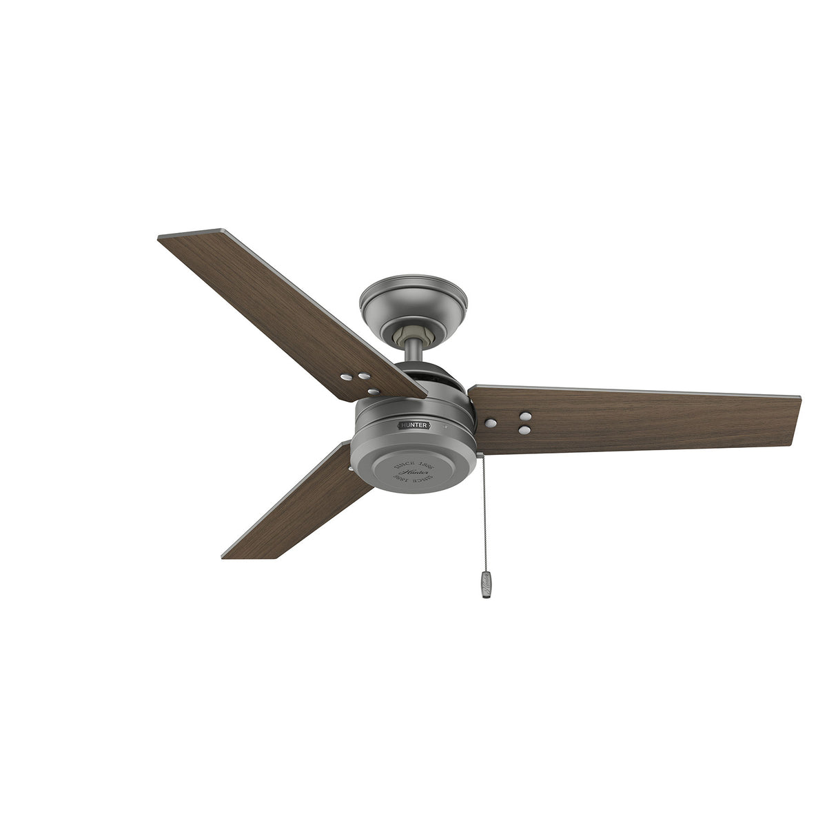 44 inch Cassius Matte Silver Damp Rated Ceiling Fan and Pull Chain