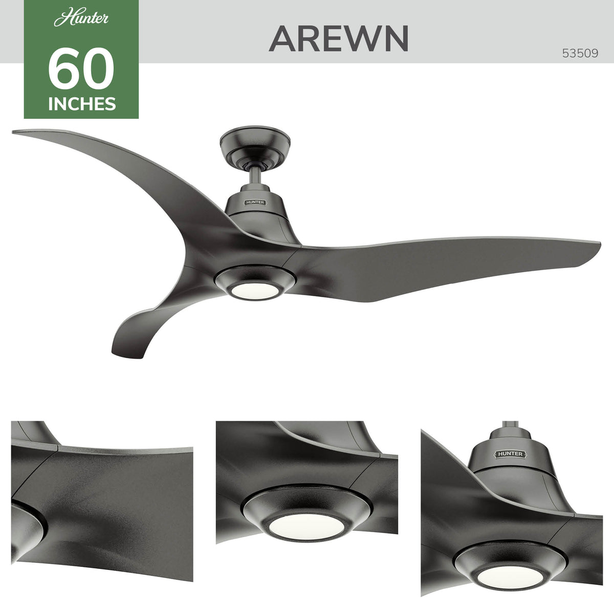 60 inch Arwen ENERGY STAR® Granite Damp Rated Ceiling Fan with LED Light Kit and Handheld Remote