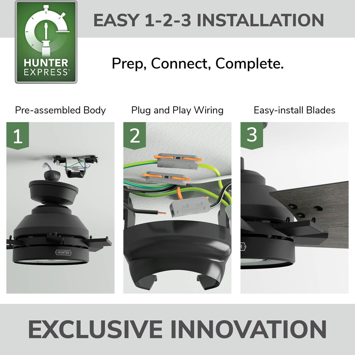 52 inch Georgetown ENERGY STAR® HunterExpress Matte Black Ceiling Fan with LED Light Kit and Handheld Remote