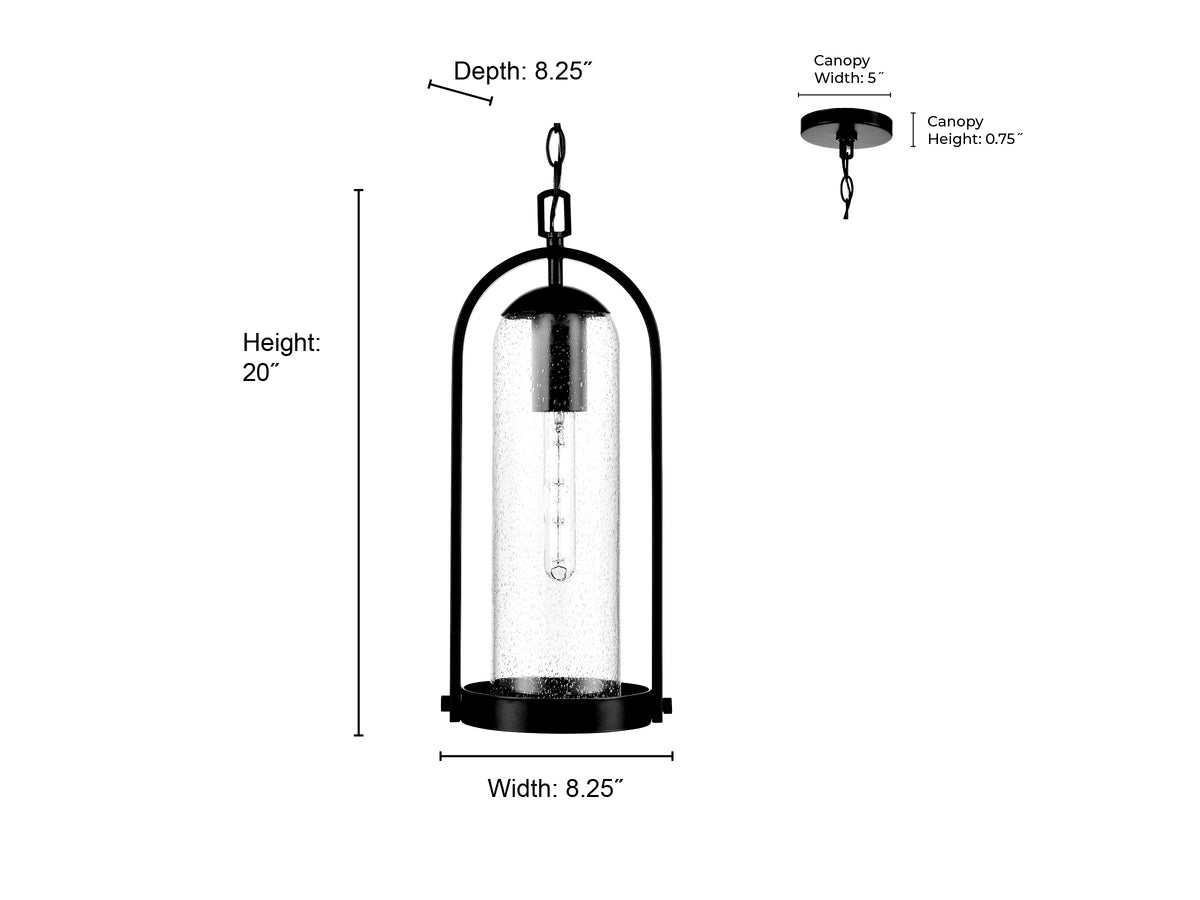20'' Luxio Powder Coated Black 1 Light Hanging Lantern