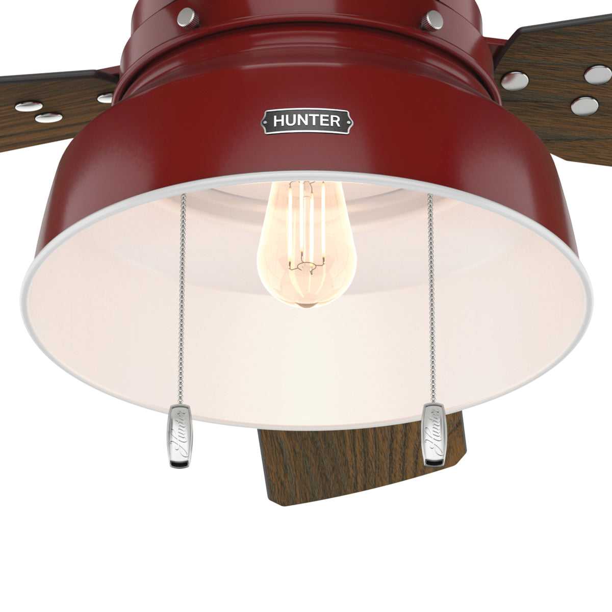 52 inch Mill Valley Barn Red Low Profile Damp Rated Ceiling Fan with LED Light Kit and Pull Chain