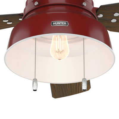 52 inch Mill Valley Barn Red Low Profile Damp Rated Ceiling Fan with LED Light Kit and Pull Chain