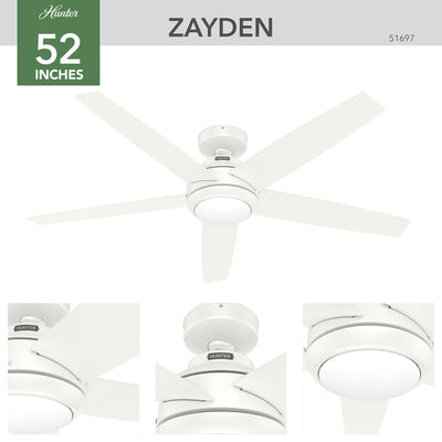 52 inch Zayden Fresh White Ceiling Fan with LED Light Kit and Handheld Remote