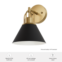 Carrington Isle 10.25-inch 1-light Matte Black and Luxe Gold Wall Sconce with Matte Black Metal Shade
