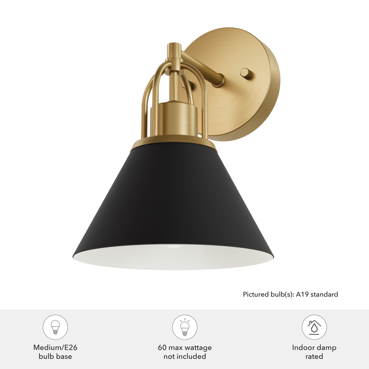 Carrington Isle 10.25-inch 1-light Matte Black and Luxe Gold Wall Sconce with Matte Black Metal Shade