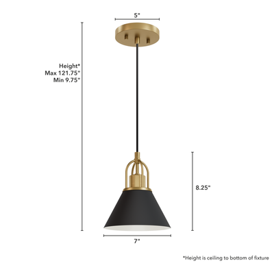 Carrington Isle 7-inch 1-light Matte Black and Luxe Gold Pendant with Matte Black Metal Shade