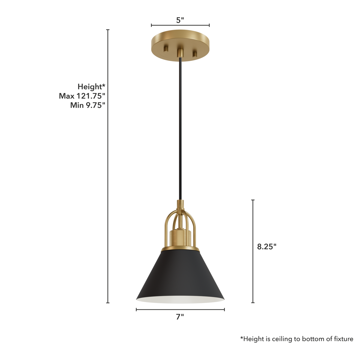Carrington Isle 7-inch 1-light Matte Black and Luxe Gold Pendant with Matte Black Metal Shade