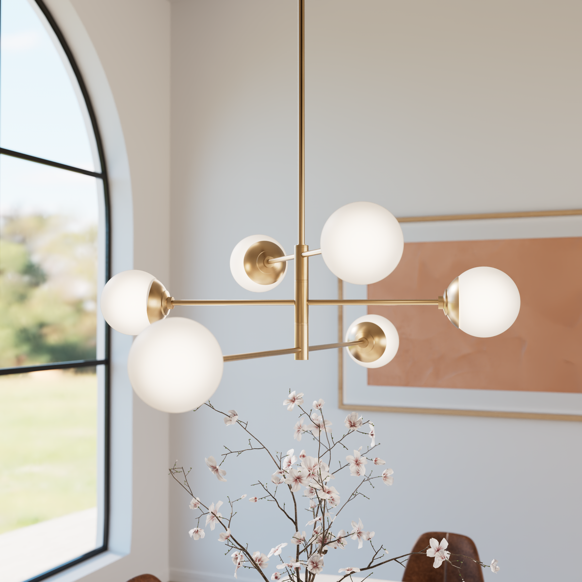 Hepburn 48-inch 6-light Alturas Gold Chandelier with Cased White Glass