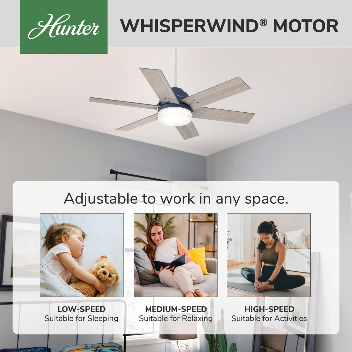 44 inch Pacer Indigo Blue Ceiling Fan with LED Light Kit and Handheld Remote