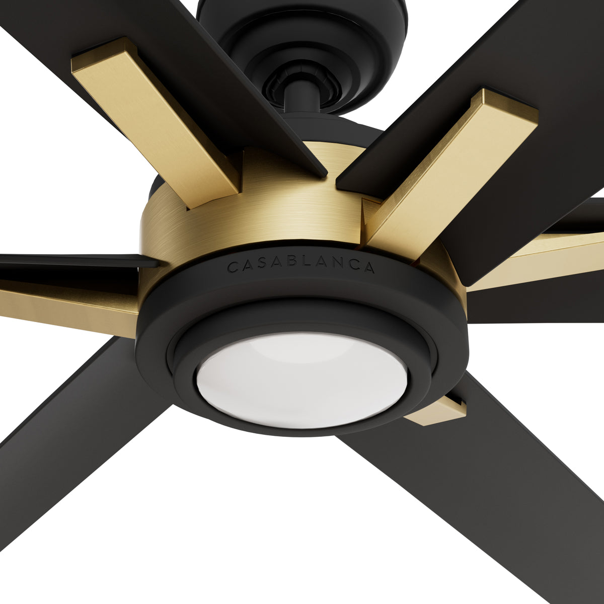 Casablanca 65 inch Melia ENERGY STAR® Alturas Gold Damp Rated Ceiling Fan with LED Light Kit and Wall Control and Handheld Remote