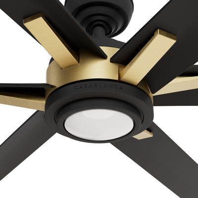 Casablanca 65 inch Melia ENERGY STAR® Alturas Gold Damp Rated Ceiling Fan with LED Light Kit and Wall Control and Handheld Remote