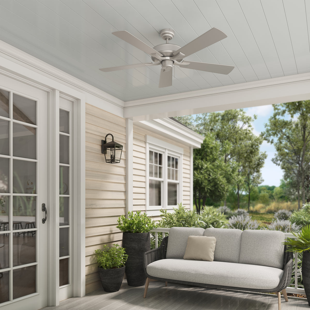52 Inch Velbreeze AC Brushed Pewter Outdoor Ceiling Fan 5-Blade
